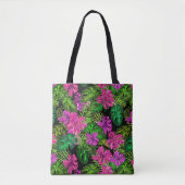 Tote Bag Fleurs tropicales et plantes en noir (Devant)