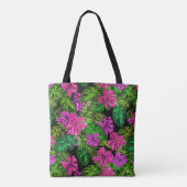Tote Bag Fleurs tropicales et plantes en noir (Dos)