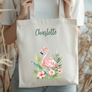 Tote Bag Fleurs tropicales flamingo roses
