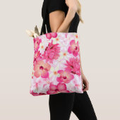 Tote Bag Fleurs tropicales rose et blanche (De près)
