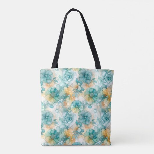 Tote Bag Fleurs turquoises et jaunes Illustration de l'encr (Dos)
