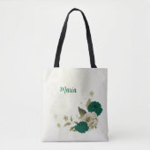 Tote Bag fleurs vert émeraude beige (Devant)