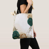 Tote Bag fleurs vert émeraude et or beige (De près)