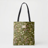 Tote Bag Fleurs vert olive Jardin tendance unique (Devant)