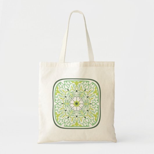 Tote Bag Fleurs vertes en Mémerisation (Devant)