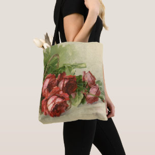 Tote Bag Fleurs victoriennes vintage, roses rouges