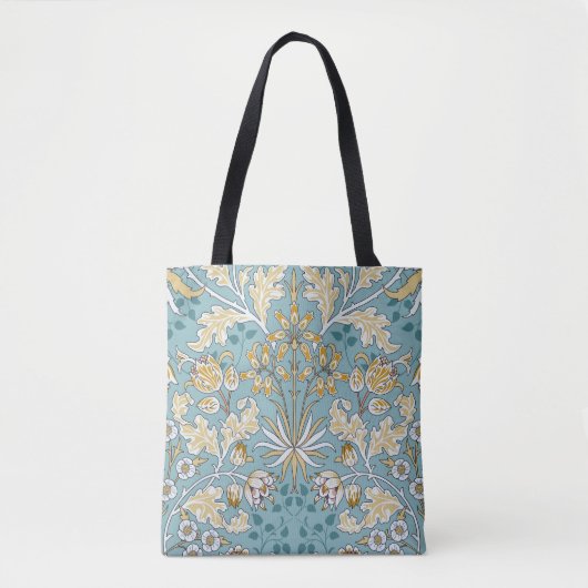 Tote Bag Fleurs vintages, feuillage bleu clair transparent (Devant)