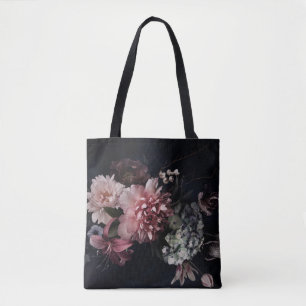 Tote Bag Fleurs vintages. Peines, tulipes, lis, hydrangée