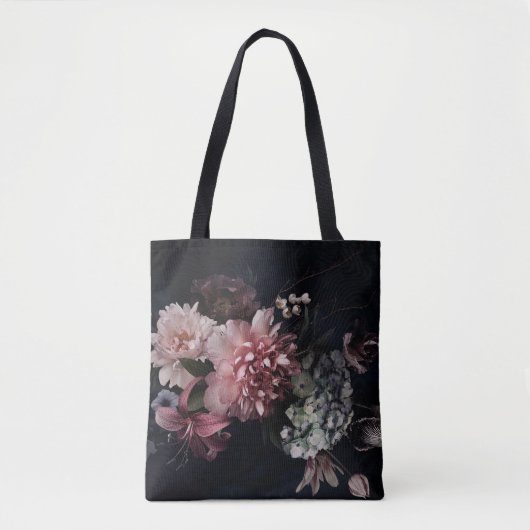 Tote Bag Fleurs vintages. Peines, tulipes, lis, hydrangée (Devant)