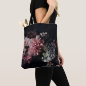 Tote Bag Fleurs vintages. Peines, tulipes, lis, hydrangée (De près)