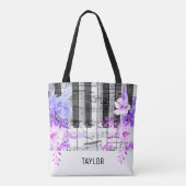 Tote Bag fleurs violettes bleues notes de musique piano (Dos)