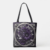 Tote Bag Fleurs violettes et argentées dans cadre gothique (Dos)