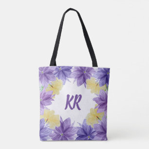 Tote Bag Fleurs violettes Hawaii Tropical Floral Monogrammé