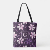 Tote Bag Fleurs violettes peintes à la main monogramme pers (Dos)