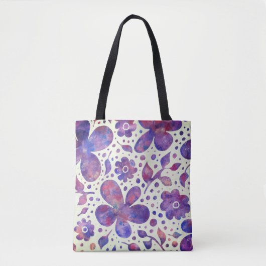 Tote Bag Fleurs violettes romantiques et art original Feuil (Devant)