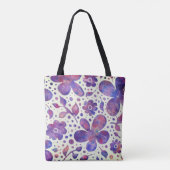 Tote Bag Fleurs violettes romantiques et art original Feuil (Dos)