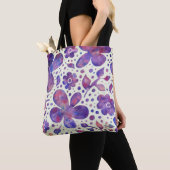 Tote Bag Fleurs violettes romantiques et art original Feuil (De près)