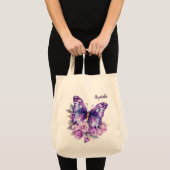 Tote Bag Fleurs violettes roses papillon (Devant (produit))
