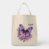 Tote Bag Fleurs violettes roses papillon (Dos)