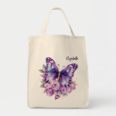 Tote Bag Fleurs violettes roses papillon (Devant)