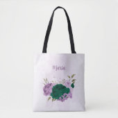 Tote Bag fleurs violettes vert émeraude (Devant)