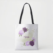 Tote Bag fleurs violettes vert feuilles (Devant)
