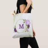 Tote Bag fleurs violettes vert feuilles (De près)