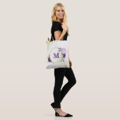 Tote Bag fleurs violettes vert feuilles (Sur le modèle)