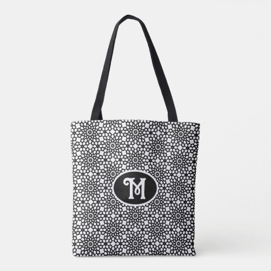 Tote Bag Flocon Abstrait en noir et blanc classique (Dos)