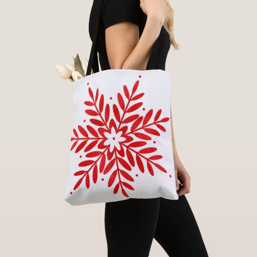 Tote Bag Flocon de neige à l'aquarelle rouge  (De près)