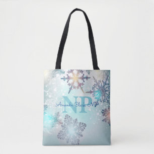 Tote Bag Flocon de neige bleu glace mignonne Nom personnali