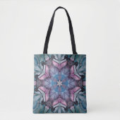 Tote Bag Flocon de neige floral rose bleu vert (Devant)