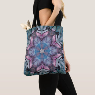 Tote Bag Flocon de neige floral rose bleu vert
