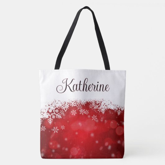 Tote Bag Flocon de neige rouge et blanc d'hiver (Devant)