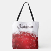 Tote Bag Flocon de neige rouge et blanc d'hiver (Dos)