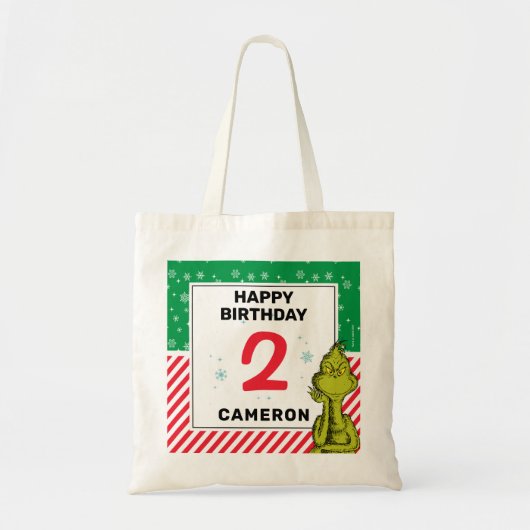 Tote Bag Flocon de neige rouge et vert Grinch Anniversaire (Devant)