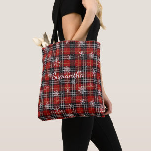 Tote Bag Flocons de neige à carreaux rouges et noirs Person