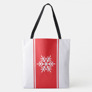 Tote Bag Flocons de neige à rayures de course blanches roug