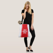 Tote Bag Flocons de neige à rayures de course blanches roug (Sur le modèle)