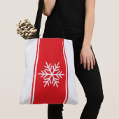 Tote Bag Flocons de neige à rayures de course blanches roug (De près)