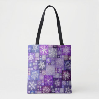 Tote Bag Flocons de Neige au Crochet Violet Patchwork Numér