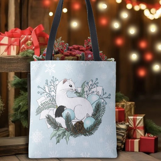 Tote Bag Flocons de neige bleu Ermine blanche 