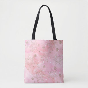 Tote Bag Flocons de neige de Noël rose motif boho