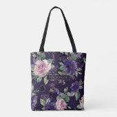 Tote Bag Floraison | Motif violet foncé et rose (Dos)