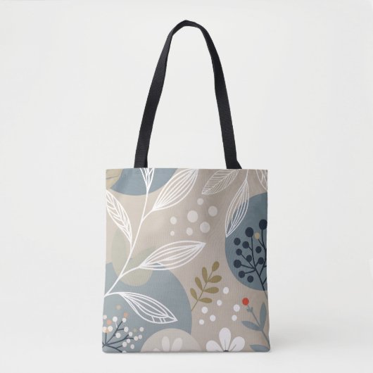 Tote Bag Floral blanc mod sur beige et vert (Devant)