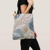 Tote Bag Floral blanc mod sur beige et vert (De près)