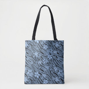 Tote Bag Floral, bleu, motif de tigre