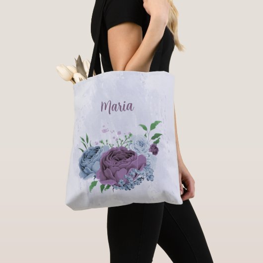 Tote Bag Floral bleu pourpre (De près)
