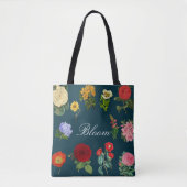 Tote Bag Floral Bloom, Vintage Flowers Black (Devant)