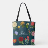 Tote Bag Floral Bloom, Vintage Flowers Black (Dos)